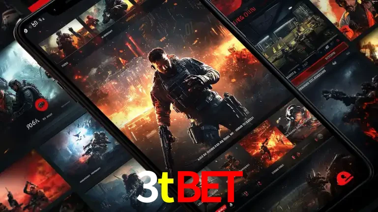 Tela de um celular exibindo uma galeria de jogos de tiro com temática militar, mostrando a variedade de e-sports disponíveis para apostas na plataforma de entretenimento 3tbet.